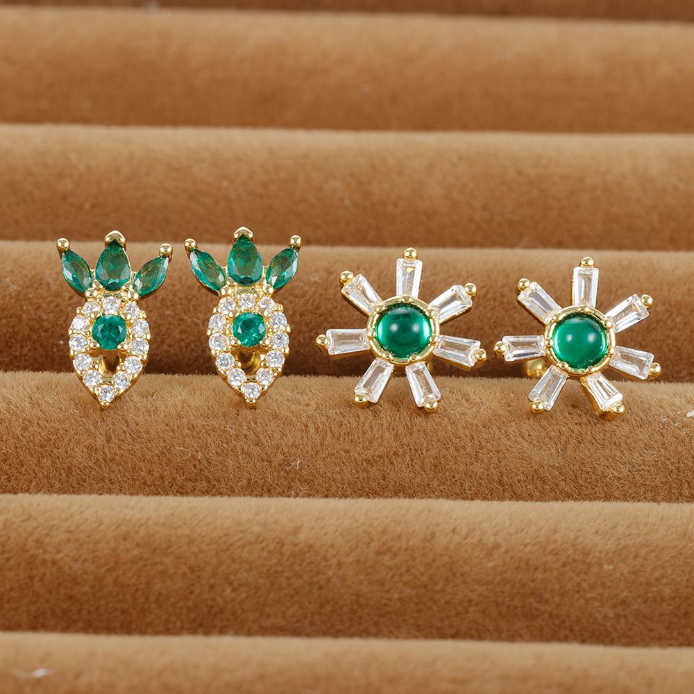 2PC Korean Stainless Steel Tragus Piercing Helix Green Studs Earrings for Women Flower Geometry Trendy Ear Piercing Body Jewelry