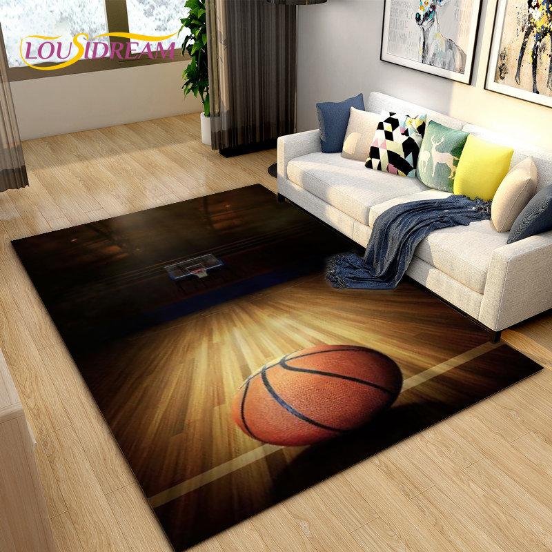 3D Basketball Basketball Cour Area Rug,Carpet Rug for Living Room Bedroom Sofa Doormat Decoration,Kids Play Non-slip Floor Mat