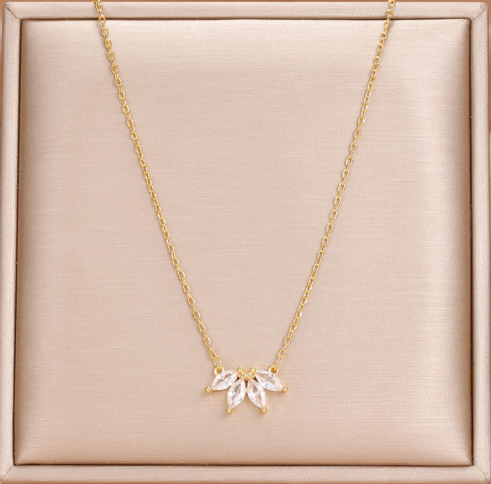 Simple Stainless Steel Horse Eye Zircon Necklace Fashion Elegant Crystal Collarbone Chain For Women Trendy Jewelry Accessories