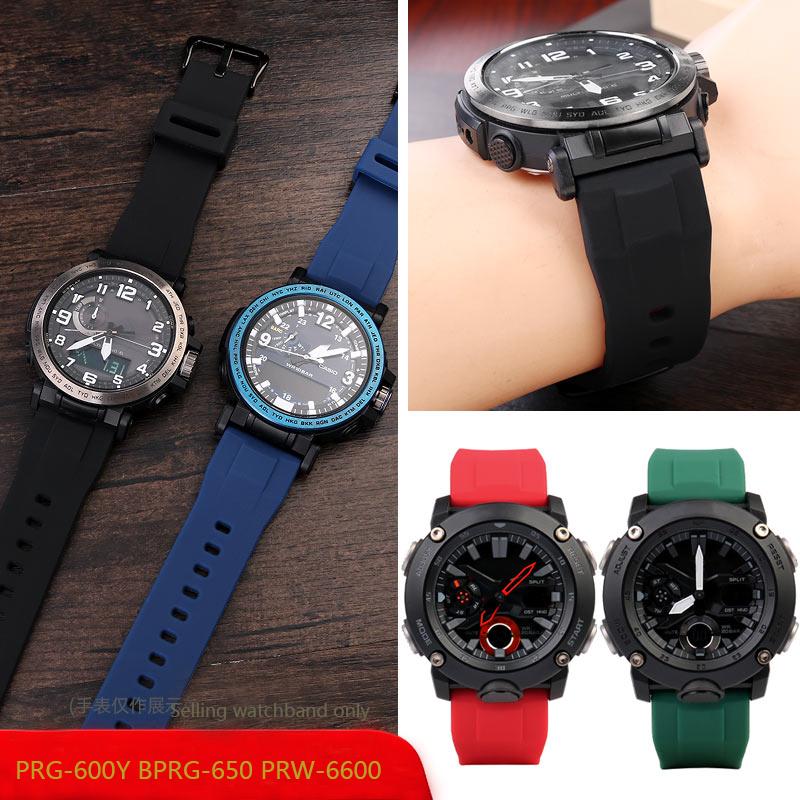 24mm Czarny Gumowy Pasek do Zegarka dla Casio PRG-600/600Y PRG-650/650Y Wachband PRW-6600 GA 2000 Pasek do Zegarka Wodoodporna Bransoleta