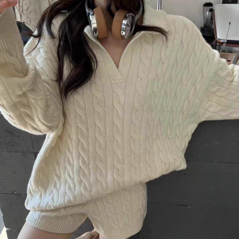 

Осень-зима новый комплект из двух частей вязаный свитер женский модный повседневный облегающий элегантный 2-х предметный пуловер свитера женские с длинным рукавом однотонные джемперы 25517 One Size бежевый