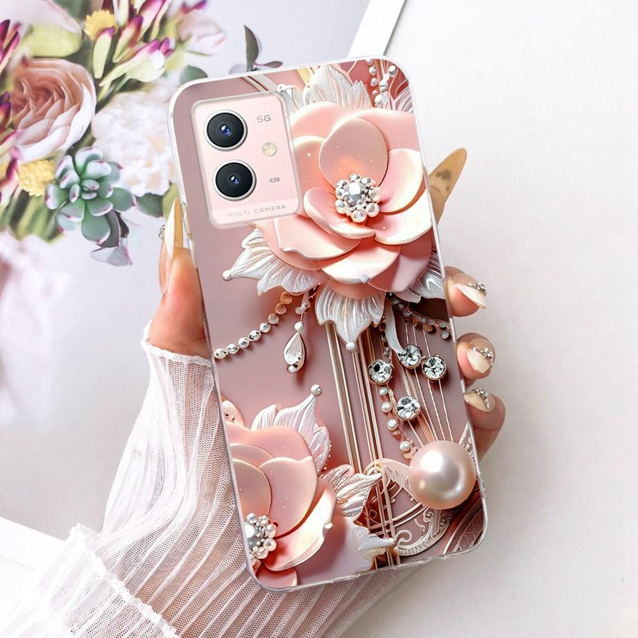 For Vivo Y33s Y55s Y55 Y75 Y21 Y21s Y21G Y21E Y21A Phone Case Floral Butterfly Bow Cat Dragon Bumper Soft Clear Silicone Cover