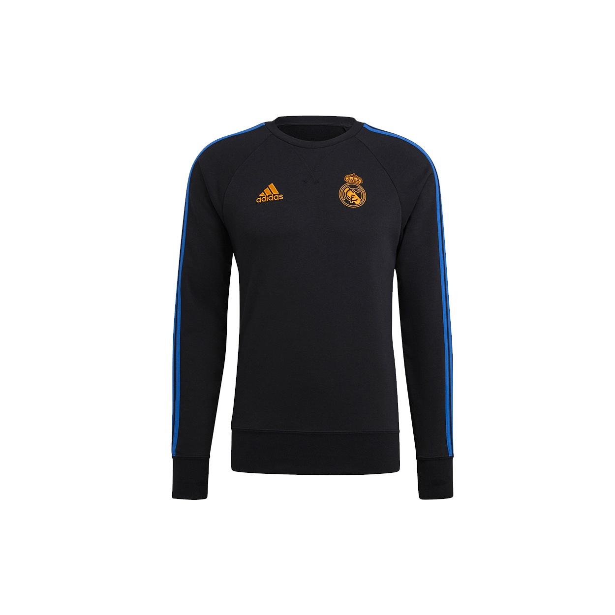 Men s adidas Real Swt Top Woven Real Madrid Team Logo Soccer/Football Round Neck Sports Black GU9706 XL