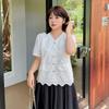 Large Size Women's Clothing Korean Gentle Temperament V-neck Shirt Summer New Sweet Short-sleeved Top 252551