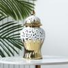 Pote de Cerâmica Oco Dourado Tanque de Armazenamento Pote de General Vaso de Flores Artesanato de Porcelana Acessórios de Decoração para Casa