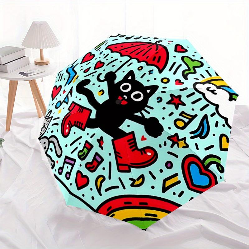 1pc Rainbow Cat Automatic Open/close Umbrella, 8-Rib sturdy structure, Portable Travel Umbrella, Parties, Everyday Use, Outdoor Accessory, A
