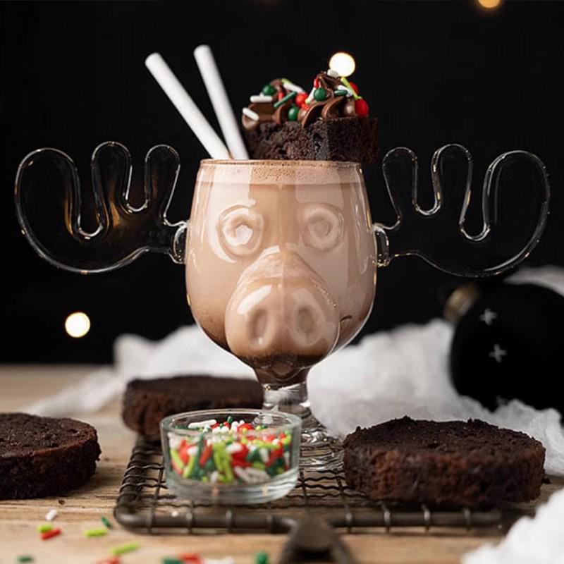 1/2pcs Reindeer Wine Glass Cocktail Juice Cup Clear Beer Mug Water Milk COFFE Whiskey Glasses Drinkware Shot Cups Christmas Gift