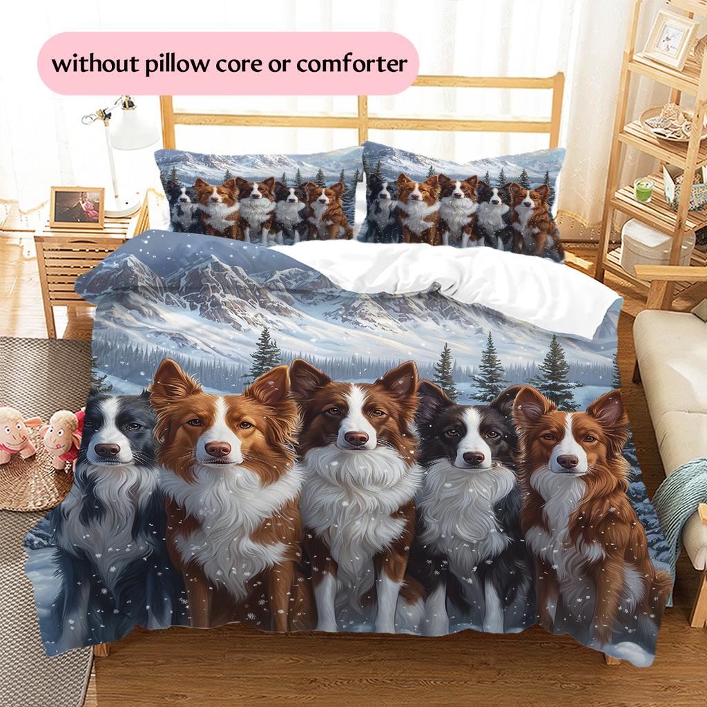 Border Collie Pattern Bedding Home Decoration Birthday Gift (1 * Duvet Cover + 2 * Pillowcase, Without Core)