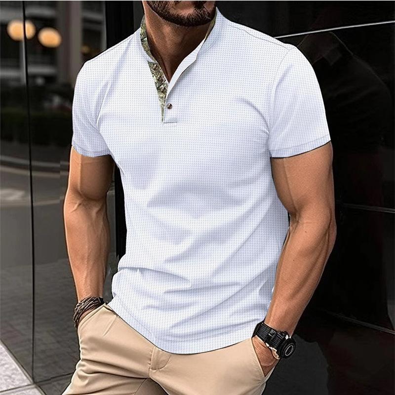 Nueva camiseta POLO para hombre, de doble capa, con cuello alto, de manga corta, deportiva, versátil, informal, camiseta