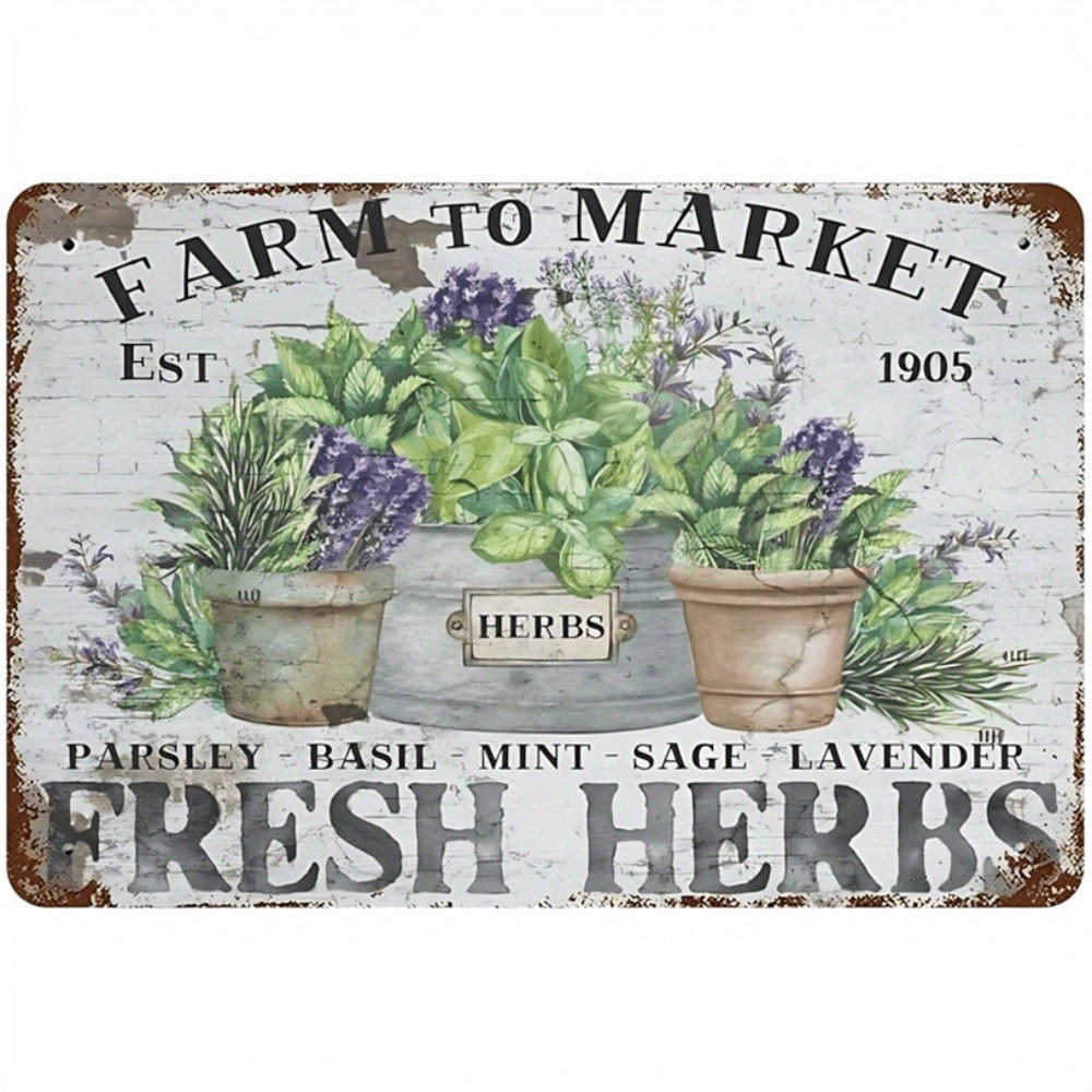 

Vintage Iron Wall Art Sign Rustic Farmhouse Herb Garden Decor for Home Kitchen Patio 20x30
