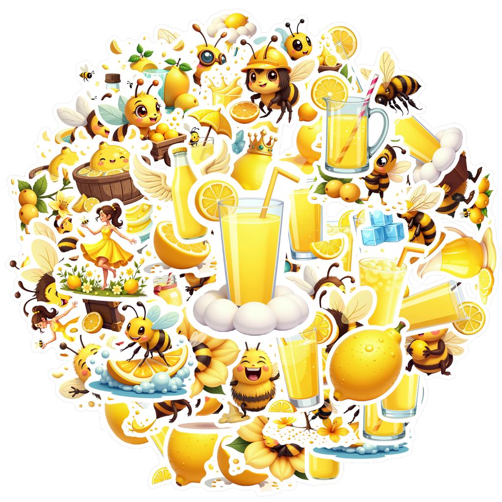 35pcs Cartoon Bee Stickers Playful Lemon Animal Stickers Stationery Stickers For Guitar DIY Bicycle Skateboard Laptop Luggage