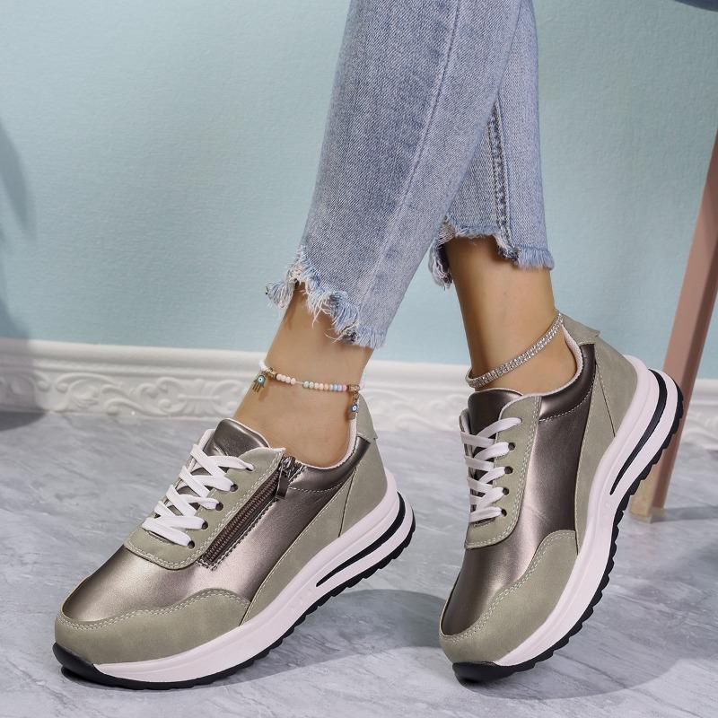 Fashion Lace Up Thick Bottom Sneakers for Women 2025 Zipper Decor Platform Sneakers Shoes Woman Non Slip Plus Size Sports Shoes