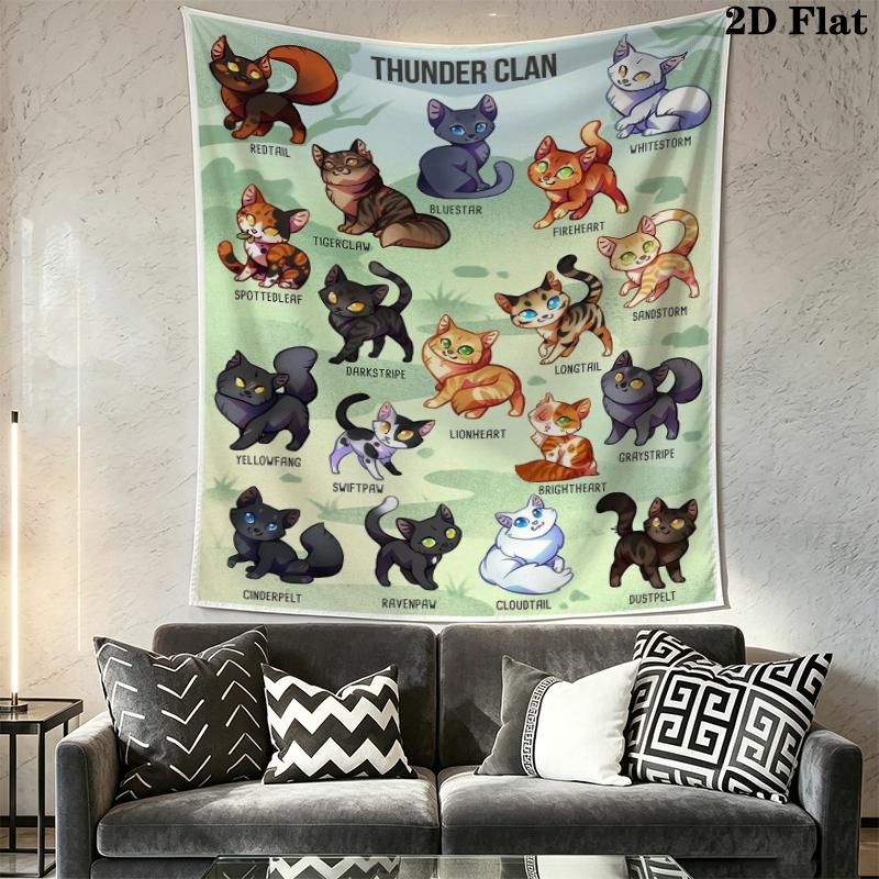Tapisserie murale Guerrier chat Accrochage mural esthétique Couverture en tissu imprimé Tapisseries décoratives pour chambre à coucher Salon Décoration de maison