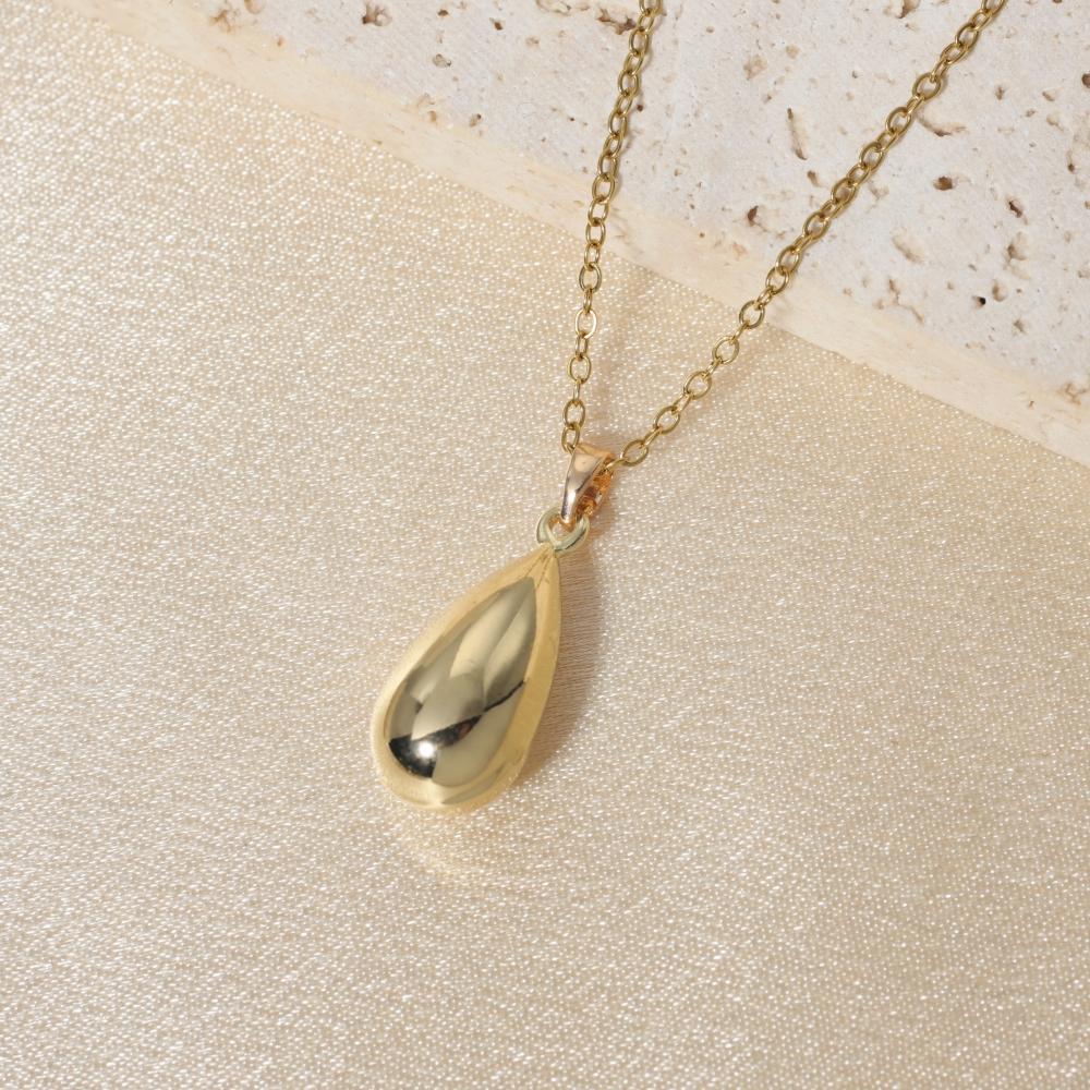 Golden Teardrop Pendant Necklace, Minimalist Dainty Jewelry for Women
