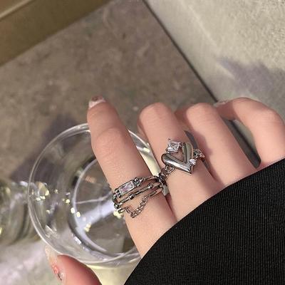 Niche Design Zircon Chain Love Couple Trendy Cool Woman Cold Wind Opening Ring Index Finger Ring
