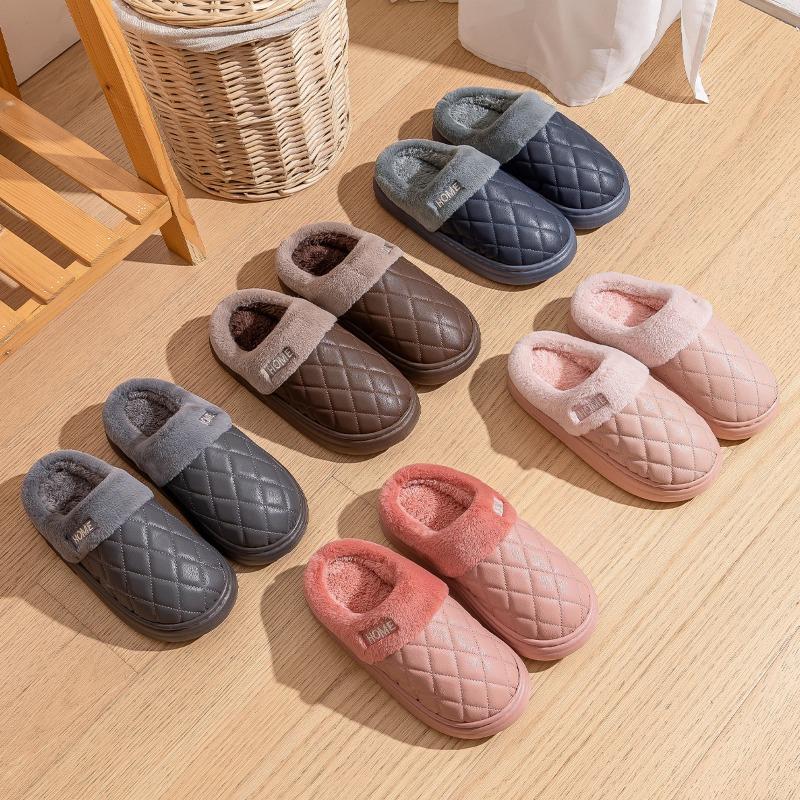 Lidani Waterproof Cotton Slippers Women's Autumn and Winter New Indoor Home Non-slip Thick-soled Warm Velvet Cotton Shoes Men's Outer Wear