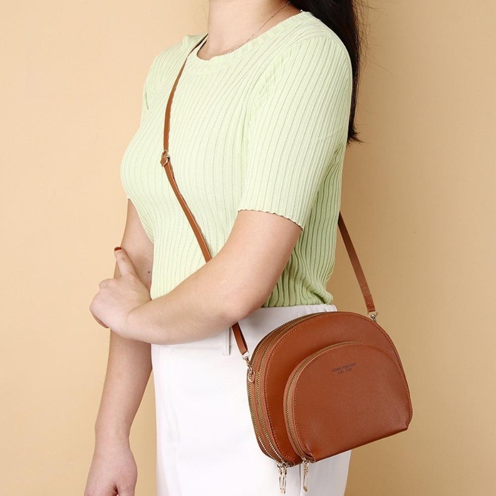 

Soft PU Leather Crossbody Bag Waterproof Phone Bag Multiple Zip Pockets Shoulder Bag Girls кавовий