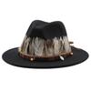 British Spring Feather Belt Elegant Jazz Hat Top Hat Big Eave Hat Women'S Wool Hat