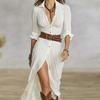 Autumn Sexy Solid Color Irregular Ruched Dress With Belt For Women European American Style