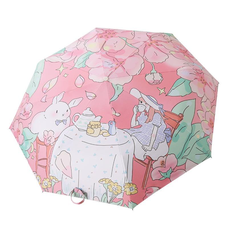 Automatic three-fold umbrella cartoon digital folding umbrella vinyl anti-ultraviolet sunscreen sun umbrella