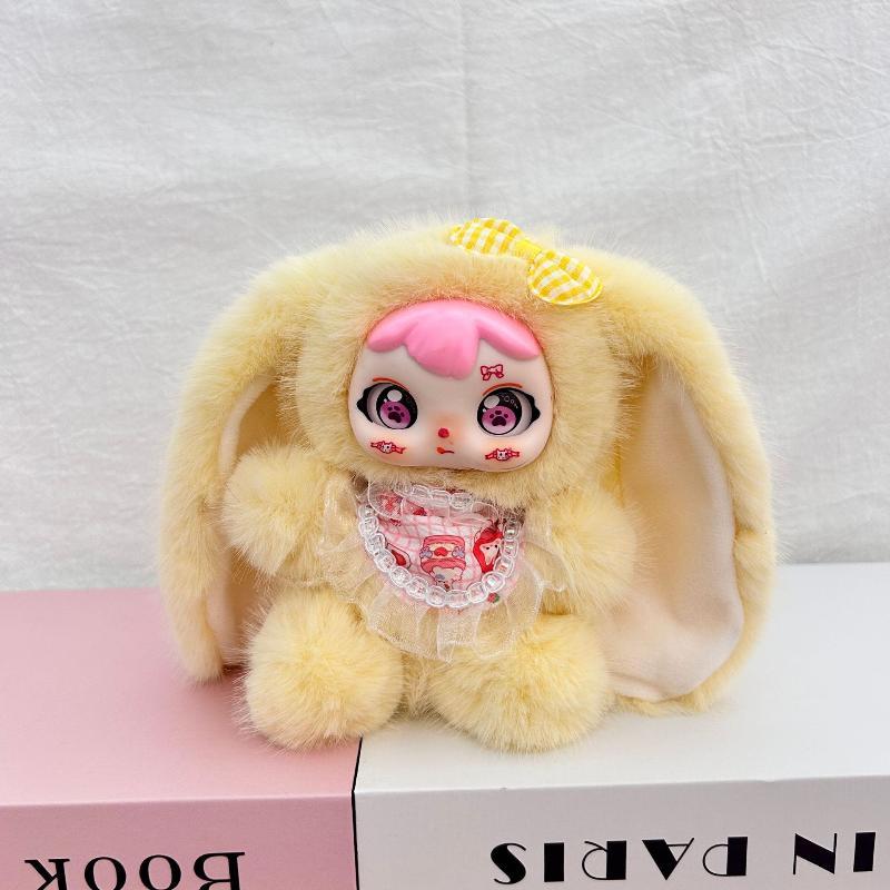 Süße Cartoon Vinyl Gesicht Große Ohren Weicher Flauschiger Plüsch Mädchenpuppe Schlüsselanhänger Anhänger Rucksack Dekoration Geschenke