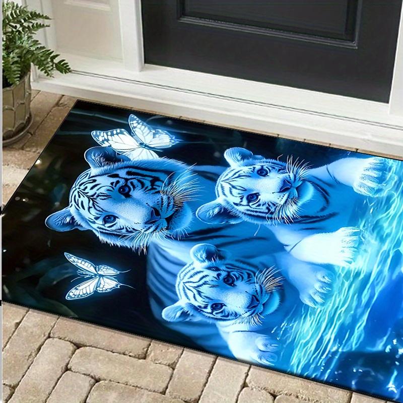 Blue Tiger Water Rug for Bold Interior Design Wild Animal Prints, Eye-Catching Floor Mats for Living AreasSkid resistant carpet