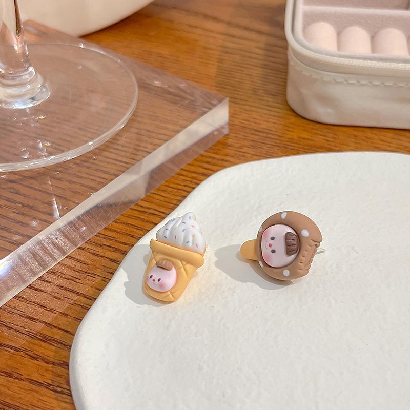 Summer Cartoon Cute Fruit Anthropomorphic Q Version Fun Girl Stud Earrings Peach Cow Flowers