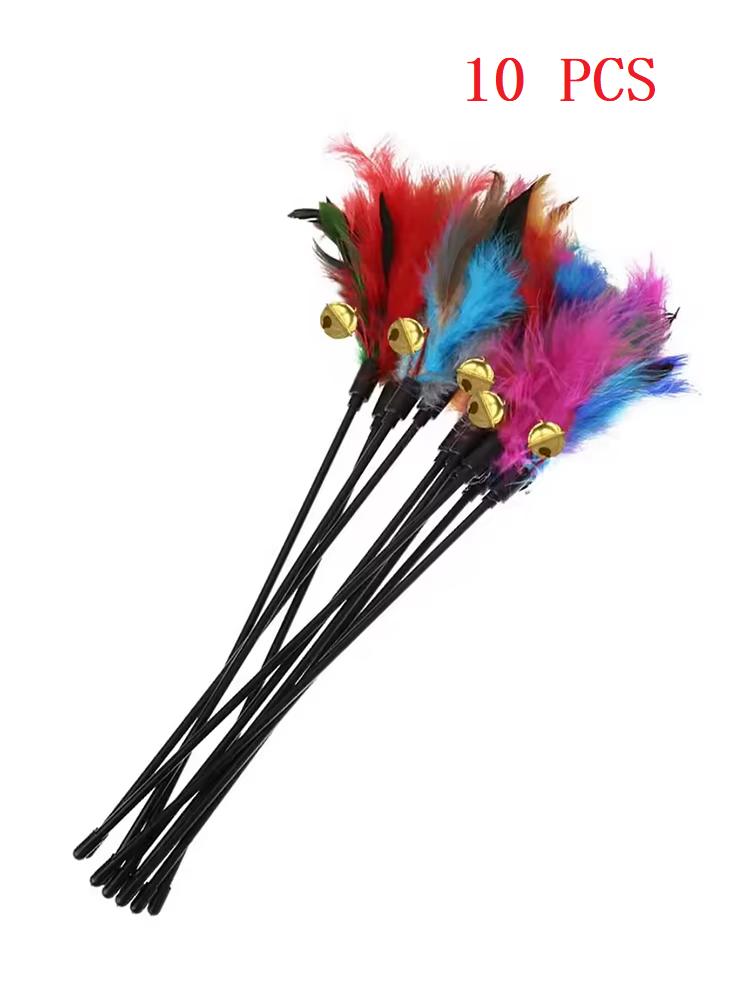 5pcs/set Cat Interactive Wand Colorful Feather Chicken Feather Cat Stick Bell Portable Creative Fashion Novelty Pet Cat Supplies