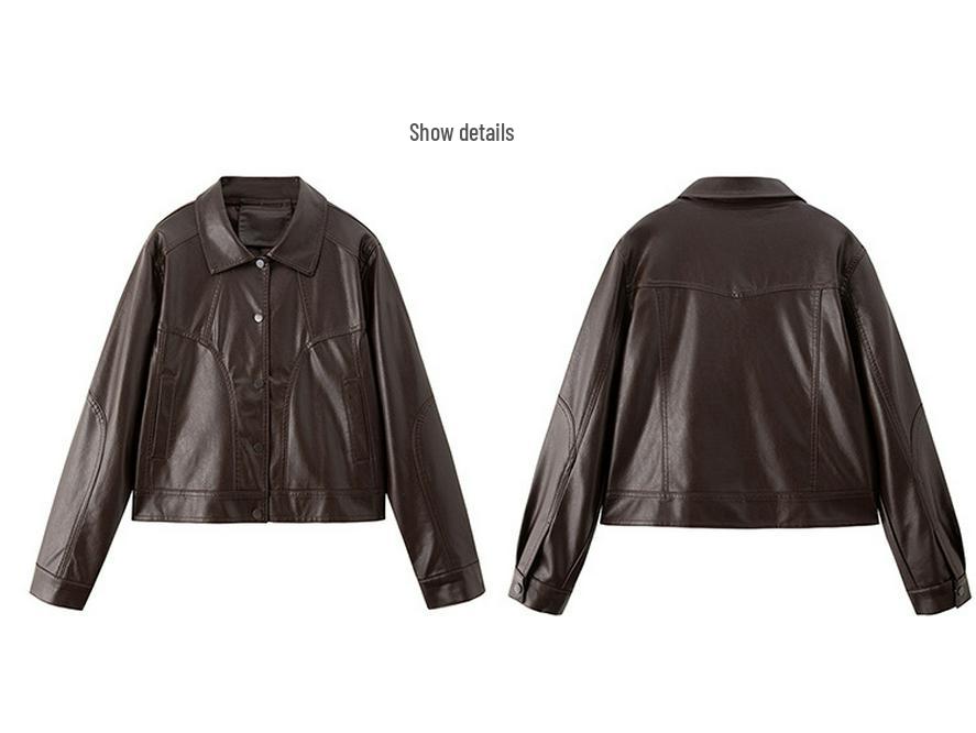 2025 Spring/Autumn Women's Genuine Lambskin Lapel Jacket - Trendy Short Casual Leather Coat