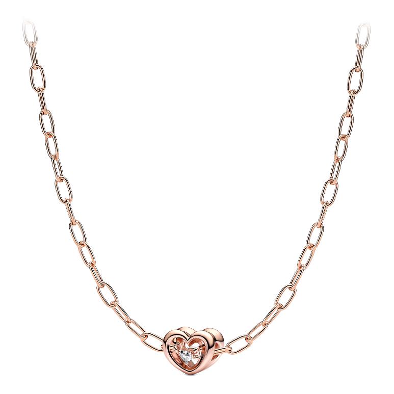 Pandora Heart Connection Fashion Versatile Luxurious 925 Silver Cubic Zirconia Necklace Women necklace Rose-Gold ZT26012836A Box