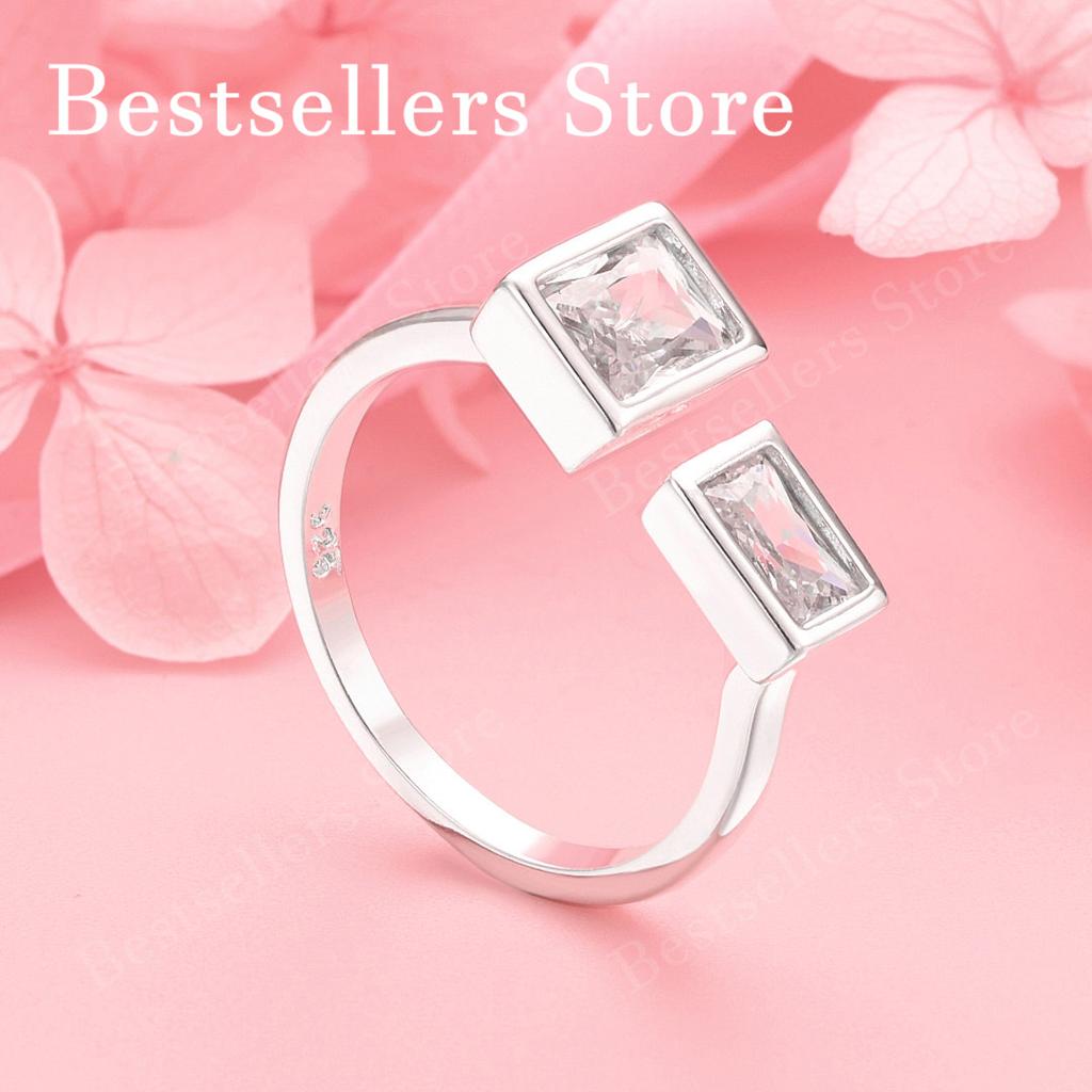 1 piece of 925 sterling silver exquisite square zircon ring with an opening, ladies' jewelry gift, wedding accessory
