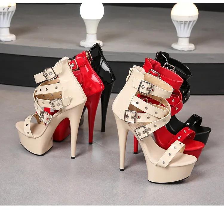 Voesnees Chic High Belt Buckle Sandals 14CM Women Zipper Wedding Shoes 2024 Summer Square Heel Platform Lady Party Models Shoes