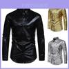 Men Long Sleeve Dress Shirt With Gold Foil Pattern For Formal Events And Parties