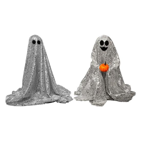 Dekoracja Duch na Halloween, Błyszcząca Figurka Ducha Zewnętrzna z Materiału z cekinami, Świecący Upiorny Duch na Imprezy Halloweenowe, Trawnik Zewnętrzny, Dekoracja Werandy