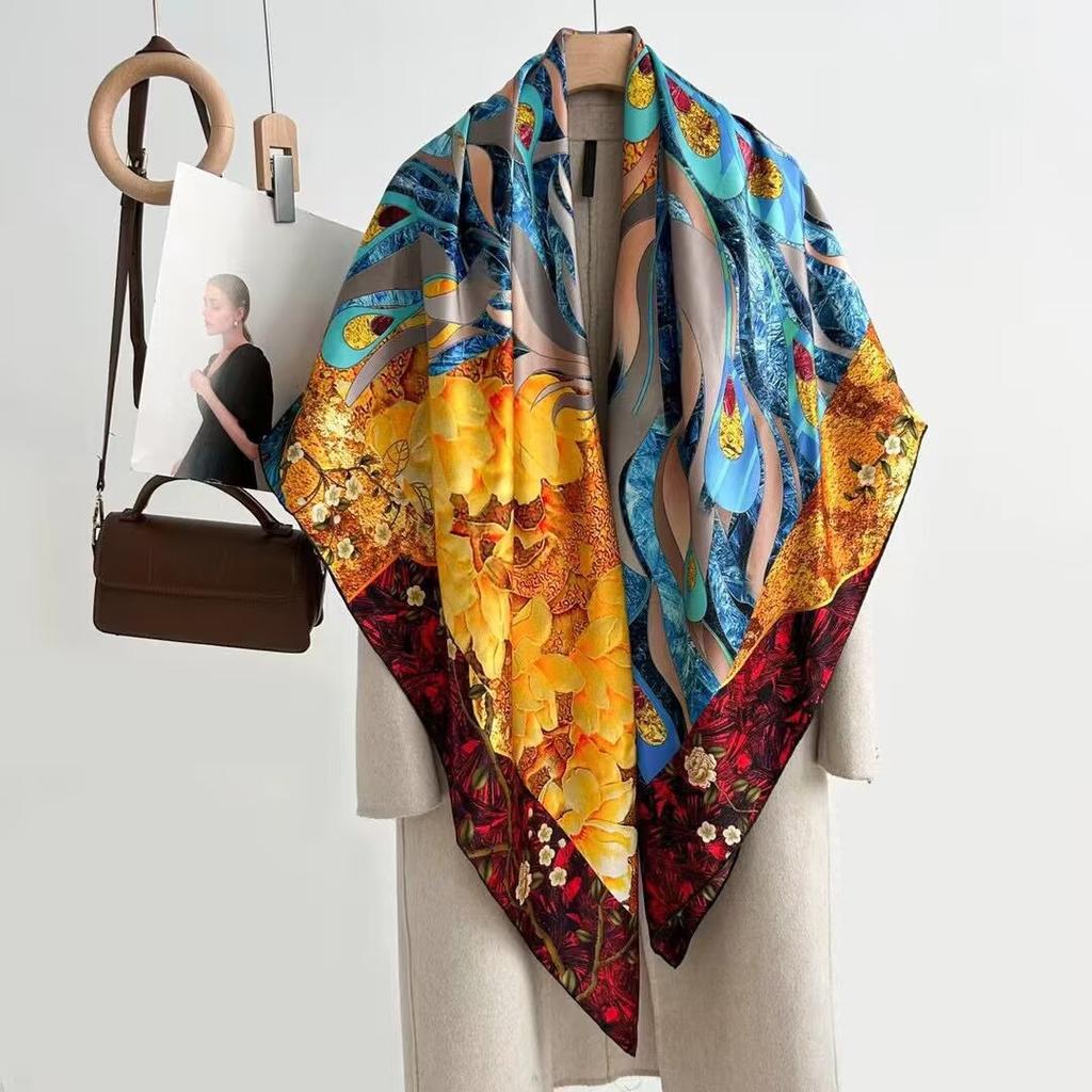 111 mulberry silk square scarf women's 111CM heavy silk shawl Hangzhou silk high-end versatile mother silk scarf