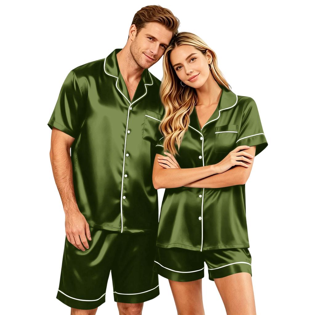 Couple Matching Pajama Set Short Sleeve Button Down Shirt And Shorts Sleepwear Soft Casual Loungewear S To XXXXL