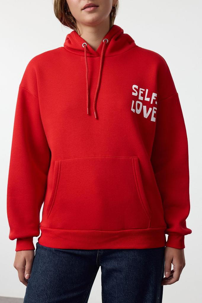 Women's Fashionable Stylish Sweatshirt Stone Back Print Detailed Oversize Wide Fit Thick Inside Fleece Knitted Sweatshirt