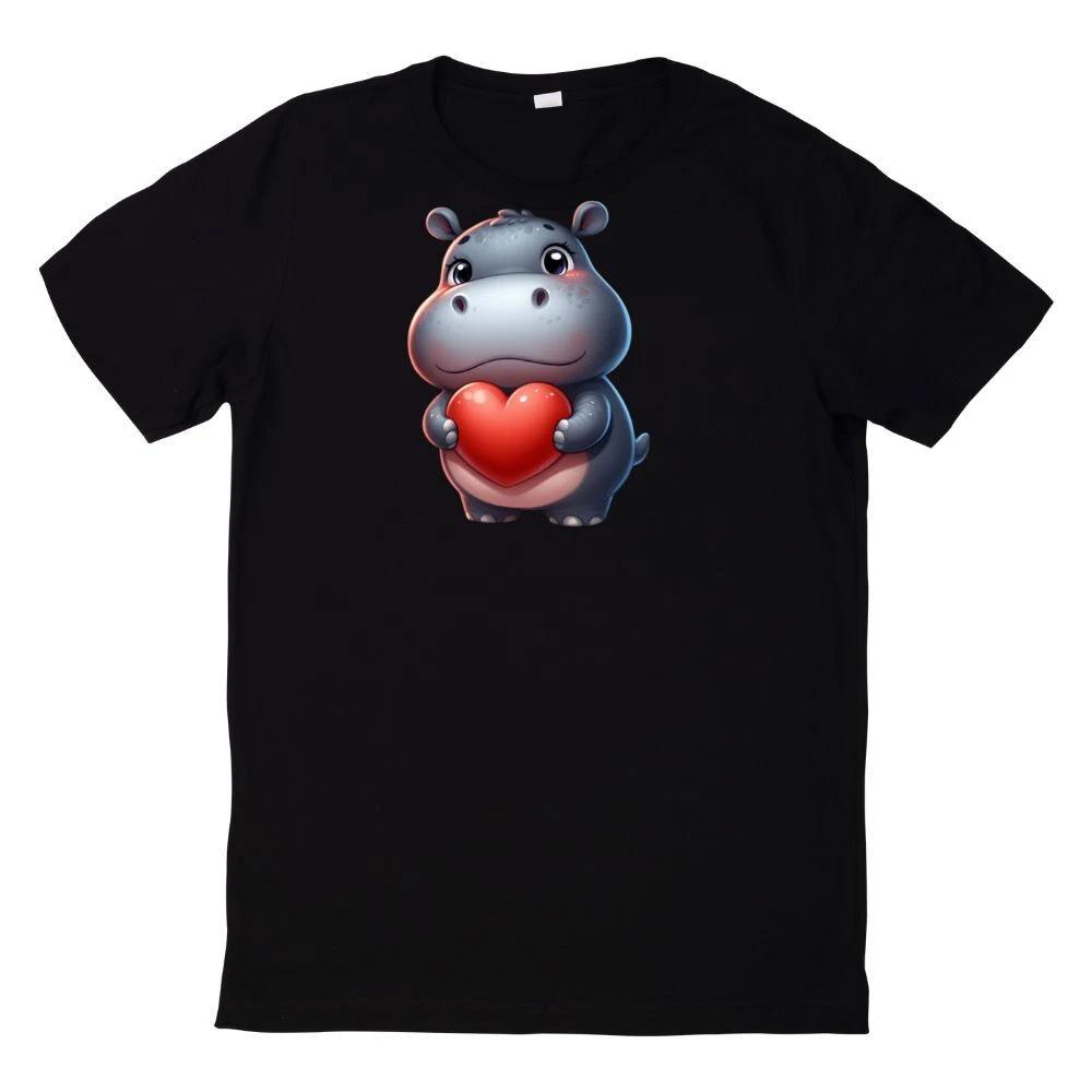 T-Shirt Niedlicher Nilpferd mit Herz Motiv XS