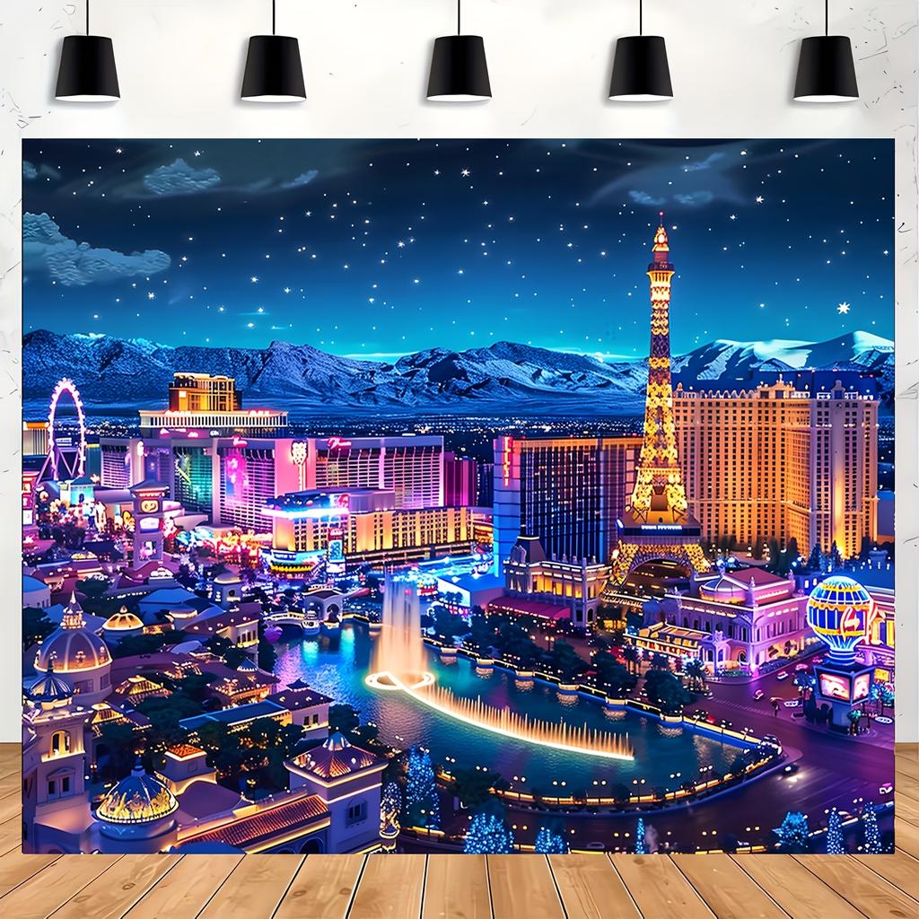 One piece of polyester background fabric featuring Las Vegas cityscape - versatile party banner, multi-purposezyc