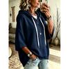 Women's Loose Seven Quarter Sleeves, Hooded Drawstring T-shirt, Batsleeved Top, Outerwear