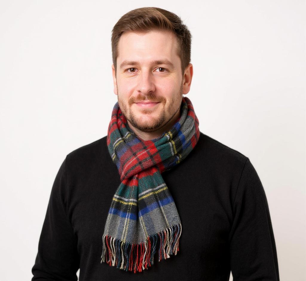 Hamilton Kilts Szalik Tartan z 100% Wełny Jagnięcej, Zimowa Stola z Długimi Frędzlami