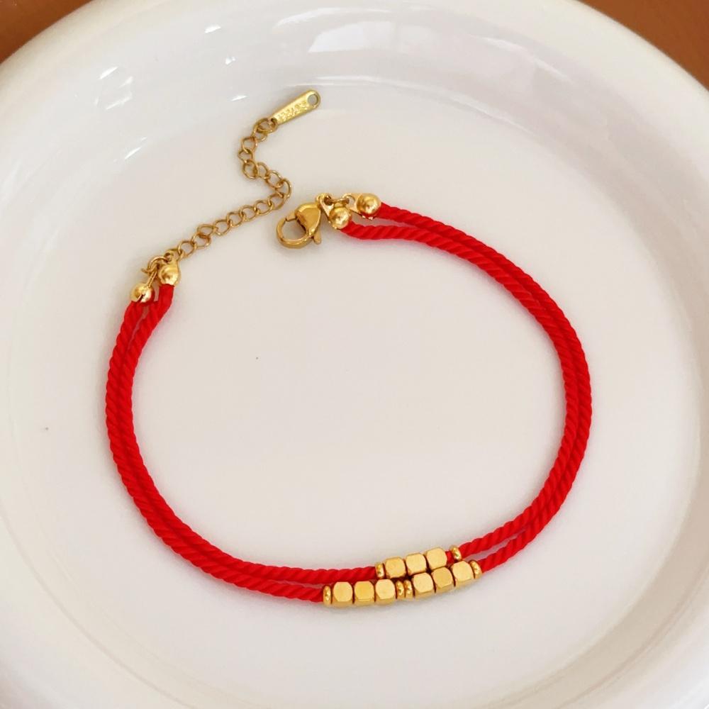 Stainless Steel Blessing Red Rope Bracelet For Women Girls Gold Color Exquisite Chinese Style Wrist Chains Party Jewelry Gifts