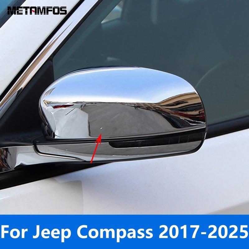 Exterior Accessories For Jeep Compass 2017- 2024 2025 Chrome Side Rearview Mirror Cover Trim Protection Cap Sticker