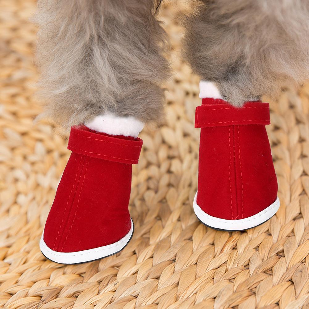 4 peças de sapatos quentes de algodão para animais de estimação, antiderrapantes com gancho e laço para botas de neve para cães e gatos