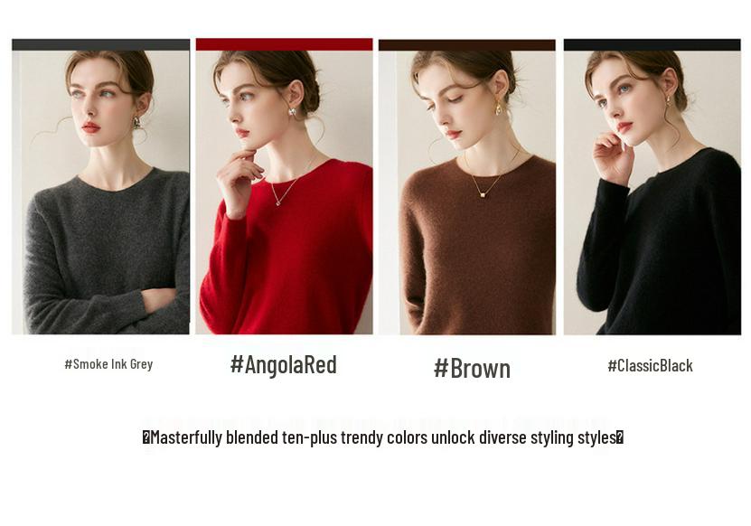 Women's Versatile 100% Cashmere Sweater – Round Neck, Loose Knit Base Layer for Autumn/Winter