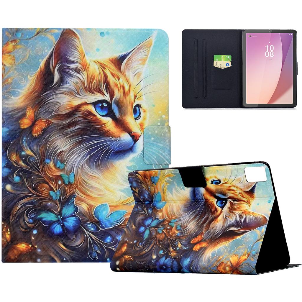 For Lenovo Tab M9 TB-310FU Case Colorful Pattern Painting Card Slots Stand Leather Tablet Cover with Auto Sleep/Wake