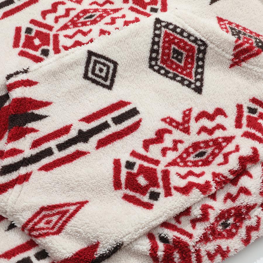 Europese Maat Koreaanse Chic Winter Retro Etnisch Geometrisch Print Casual Lange Mouw Rits Top