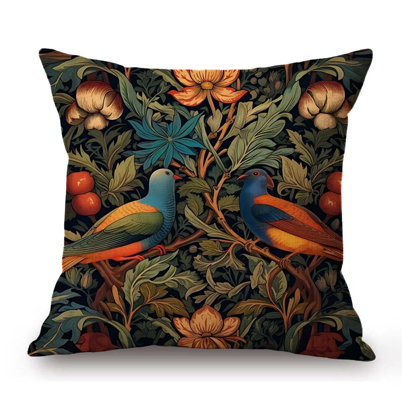 William Morris Flower Pattern Fox Rabbit Bird Deer Animal Home Decoration Art Cotton Linen Sofa Pillow Case Floral Cushion Cover