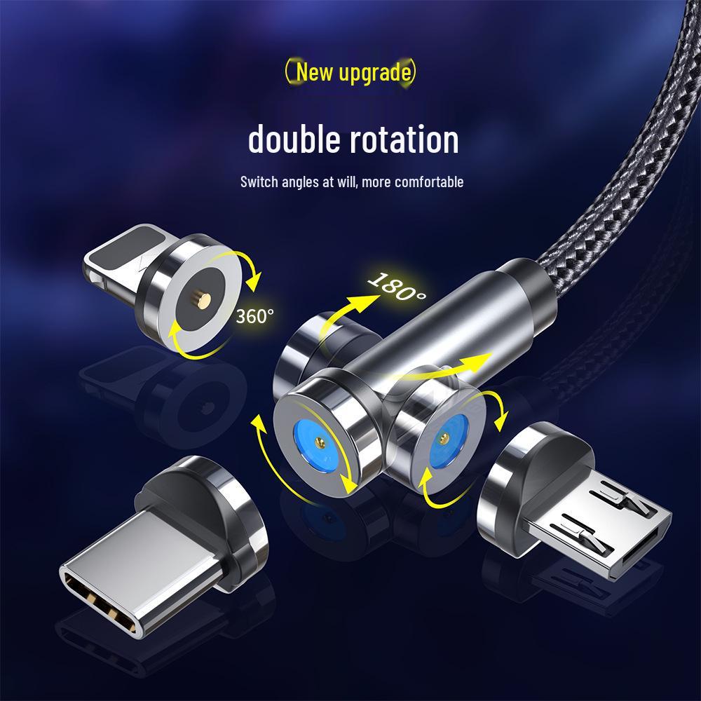540° Rotating Magnetic 3-in-1 Charging Cable for Android, Apple, and Type-C Devices