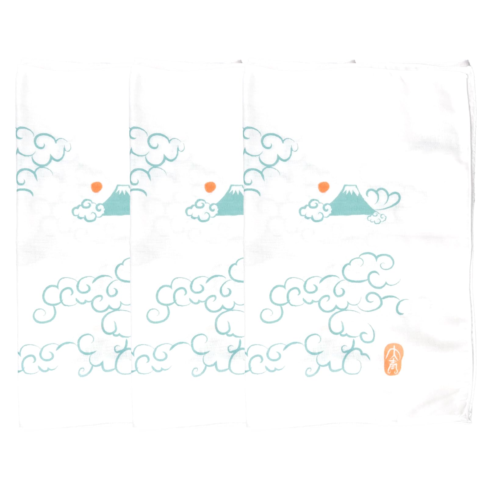 

cluster tenugui gauze fabric with treatment Sea and Fuji pattern set of Japanese-made (hand towel), double-layered, fray-resistant [Cloud Mt. (celadon